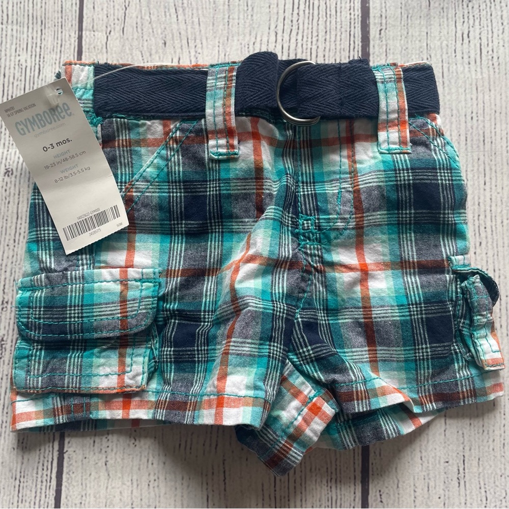 Gymboree Belted Plaid Cargo Shorts Size 0-3 months